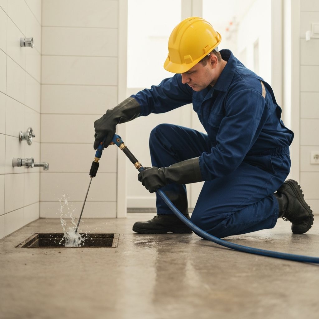 Técnico DestapeRescate realizando destape de cañería con equipo hidrojet en Santiago